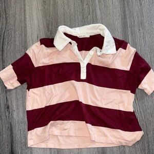 Marine Layer womens Polo - Pink and Red Stripes